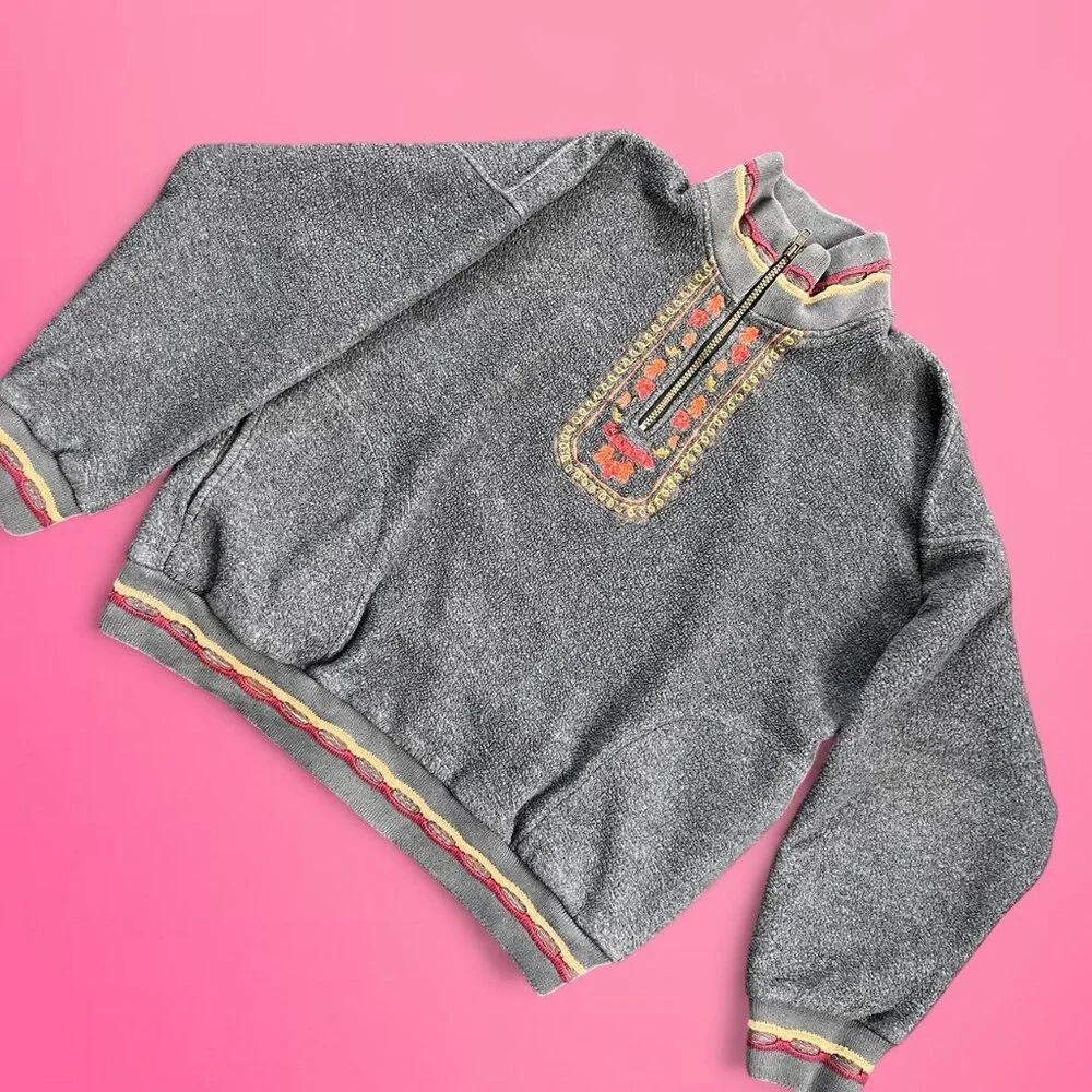 Vintage 90s embroidered fleece dad zip up - Picture 2 of 8
